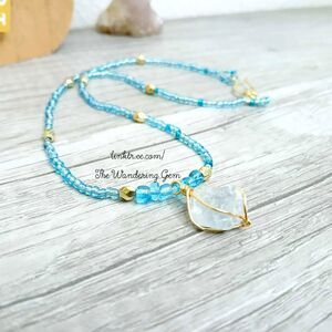 Raw Celestite Crystal Beaded Choker Necklace, Dainty Gemstone Necklace 13"